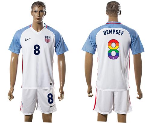 USA #8 Dempsey White Rainbow Soccer Country Jersey